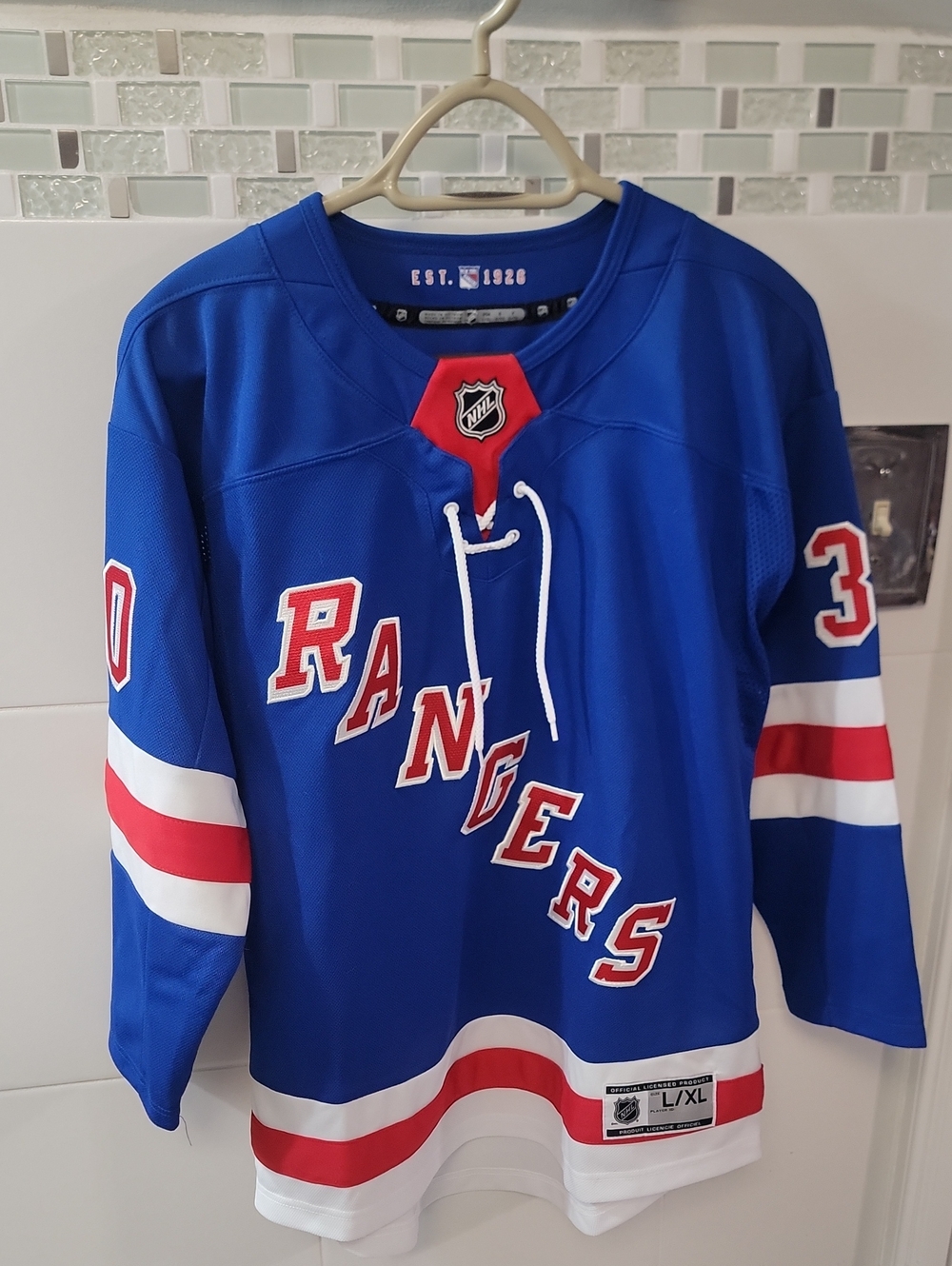NHL New York Rangers Blue Hockey Jersey with Red and White Accents Large Youth